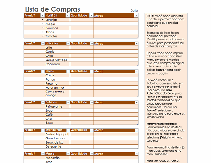 Lista De Supermercado Com Espaco Para Marca