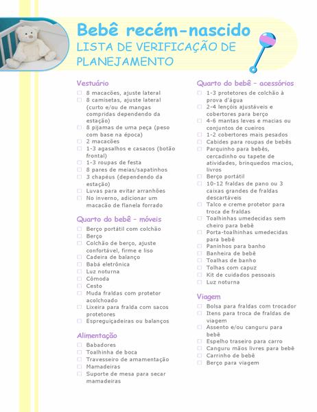 Lista de verificação de planejamento para recém-nascido