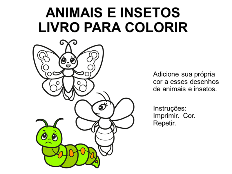 Livro de colorir de animais e insetos Livro de colorir de animais e insetos
