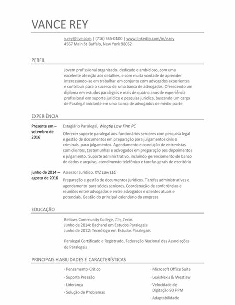 Currículo de assistente paralegal Currículo de assistente paralegal