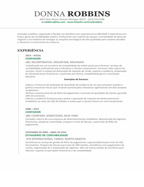 Currículo de contabilidade Currículo de contabilidade