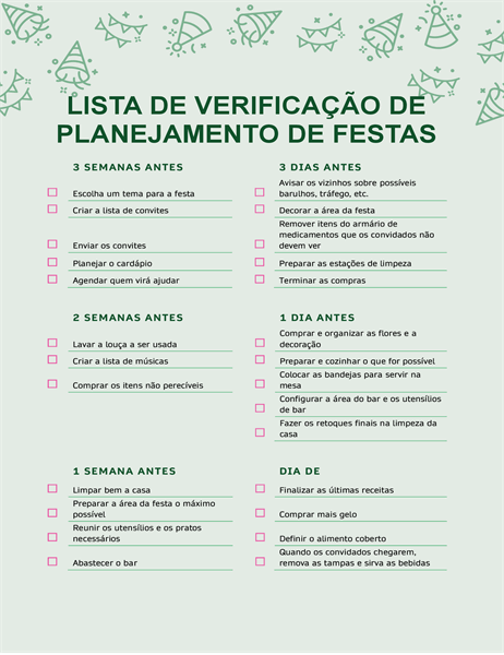 Lista de verificação para planejamento de festa Lista de verificação para planejamento de festa
