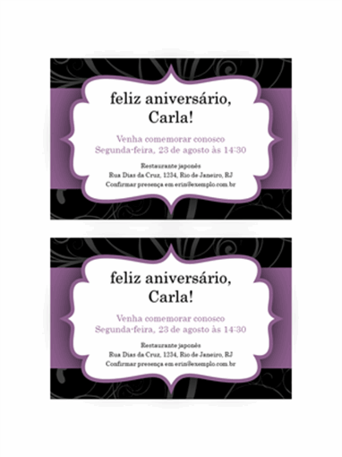 Convite para festa (Design de faixa lilás)