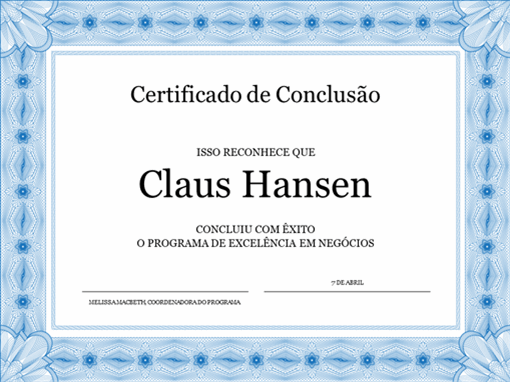 Certificado de conclusão (azul) Certificado de conclusão (azul)