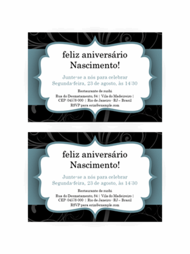 Convites de festa (design de fita azul, 2 por página)