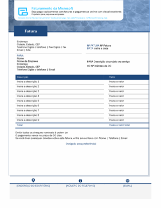 Fatura de serviço com o Microsoft Invoicing Fatura de serviço com o Microsoft Invoicing