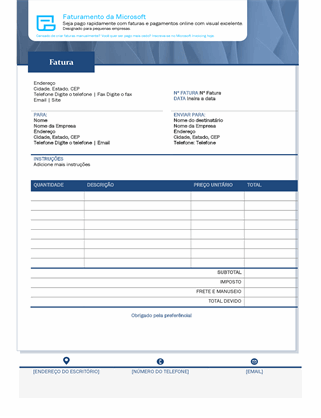 Fatura de vendas padrão com o Microsoft Invoicing Fatura de vendas padrão com o Microsoft Invoicing