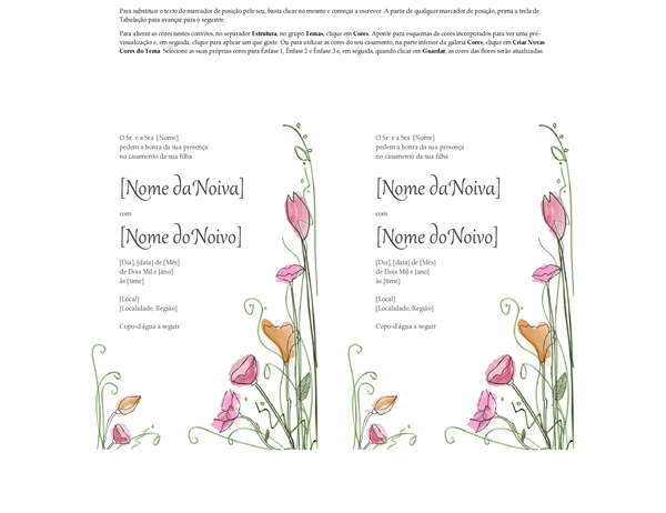 Convites de casamento (design de Aguarela, 2 por página, funciona com a Avery 5389)
