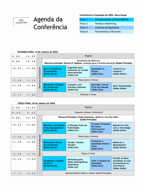 Agenda da conferência com faixas