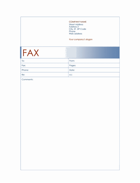 Página de rosto de fax (tema Azul)