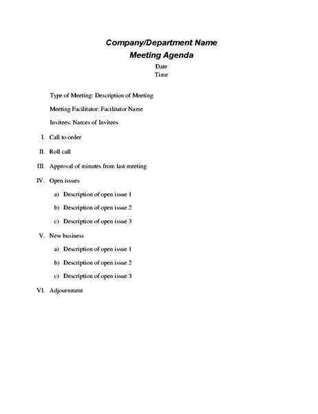 Agenda de reunião formal Agenda de reunião formal