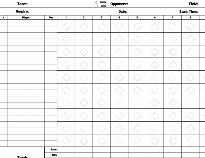 Baseball scorecard without pitch count