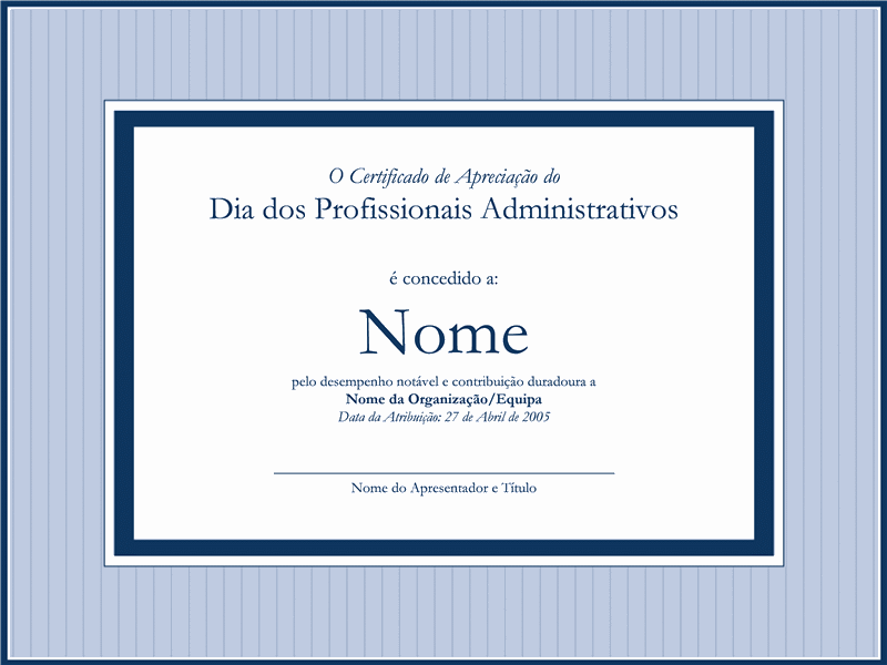 Certificado de apreciação para profissionais administrativos