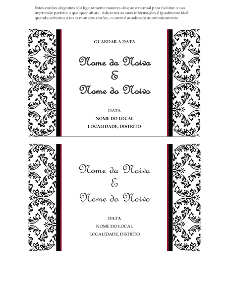 Cartão de casamento Guardar a data (design de casamento Preto e Branco) Cartão de casamento Guardar a data (design de casamento Preto e Branco)
