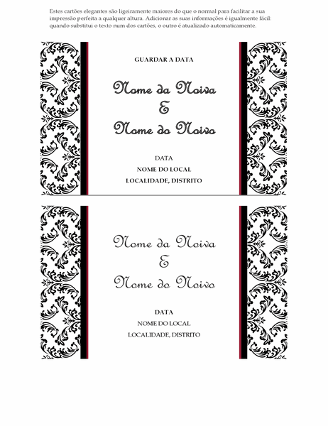Cartão de casamento Guardar a data (design de casamento Preto e Branco)