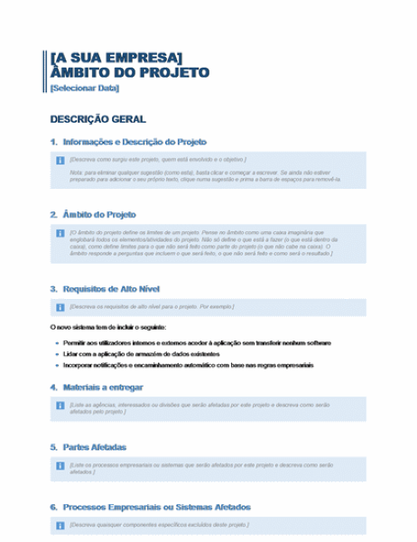 Âmbito do Projeto Âmbito do Projeto