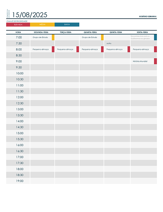 Horário semanal do ensino superior Horário semanal do ensino superior