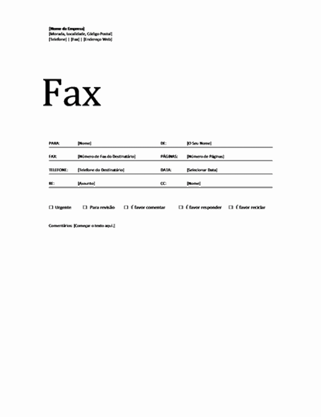 Folha de Rosto de Fax