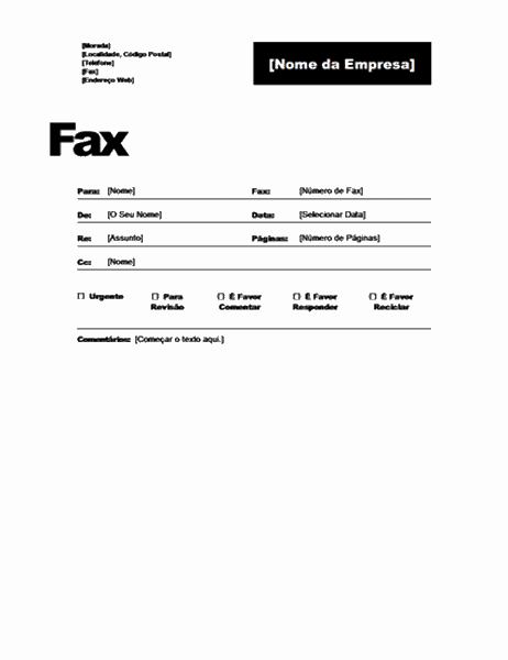 Folha de rosto de Fax