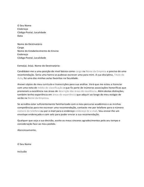 Carta ao professor a pedir uma carta de recomendação para trabalho Carta ao professor a pedir uma carta de recomendação para trabalho