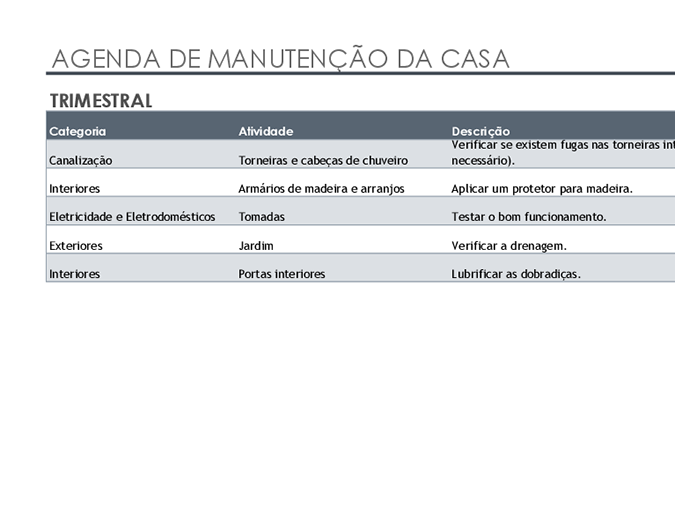 Lista de tarefas e agenda de manutenção da casa Lista de tarefas e agenda de manutenção da casa