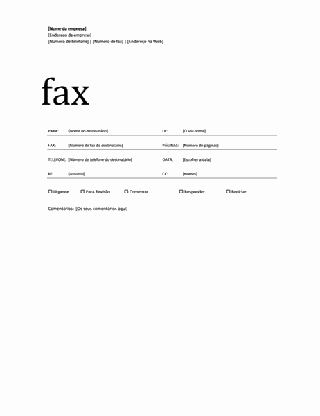 Página de rosto de fax (tema Profissional)