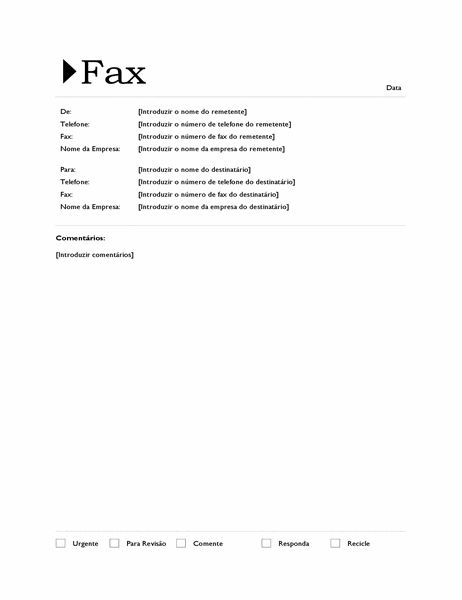 Folha de rosto de fax (tema Origem)