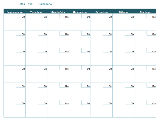 Calendário mensal em branco