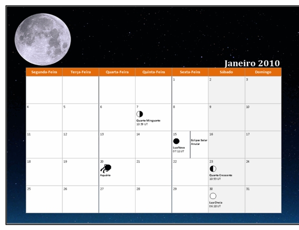 Calendário lunar de 2010 (Hora Universal)