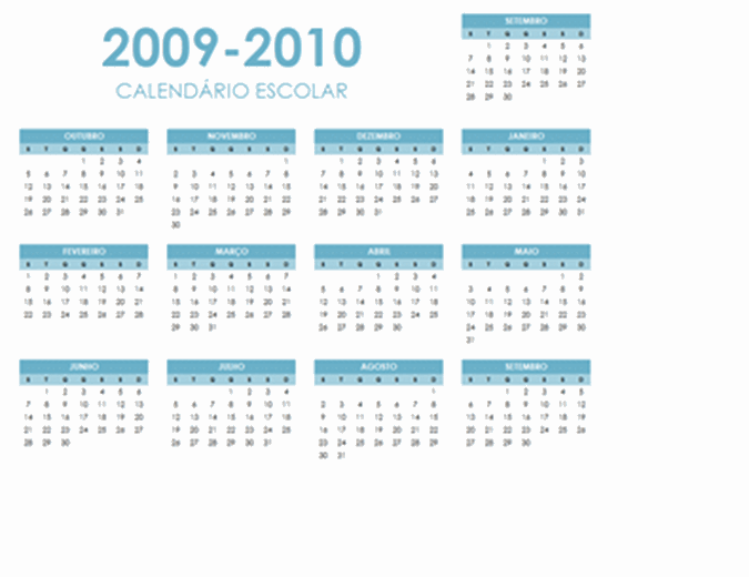 Calendário académico 2009-2010 (1 página, horizontal, Seg. - Dom.)