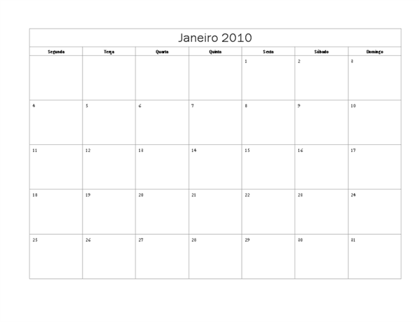 Calendário de 2010 (design Básico, Seg-Dom)