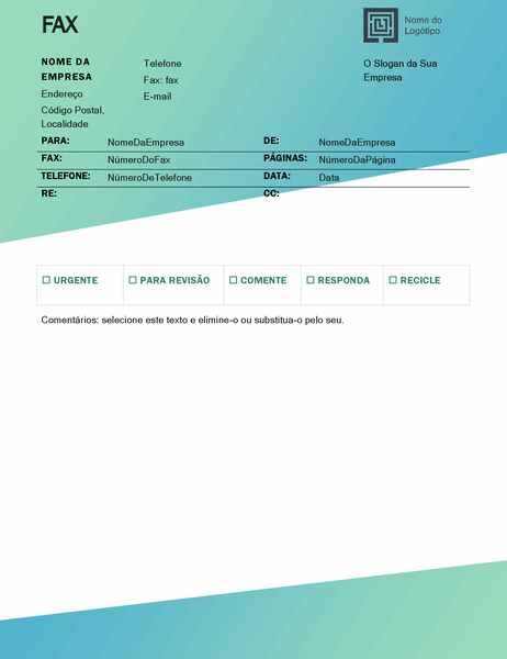 Folha de rosto de fax (design Gradação Verde) Folha de rosto de fax (design Gradação Verde)