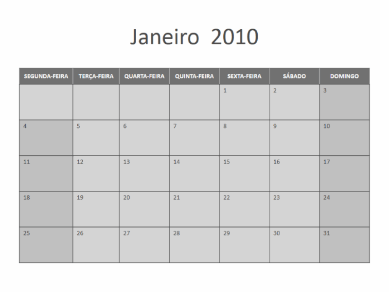 Calendário de 2010 (Seg-Dom)