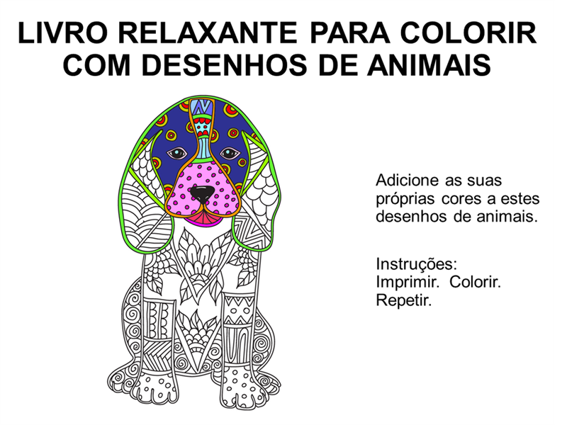 Livro relaxante para colorir com desenhos de animais Livro relaxante para colorir com desenhos de animais