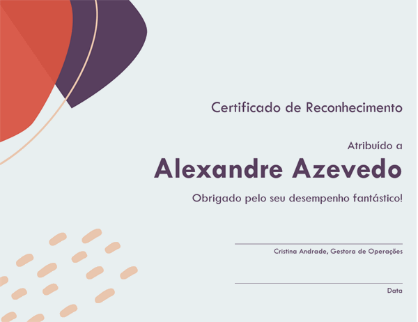 Certificado de reconhecimento para profissional administrativo