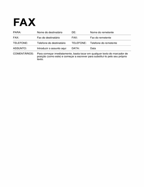 Folha de rosto de fax (formato padrão)