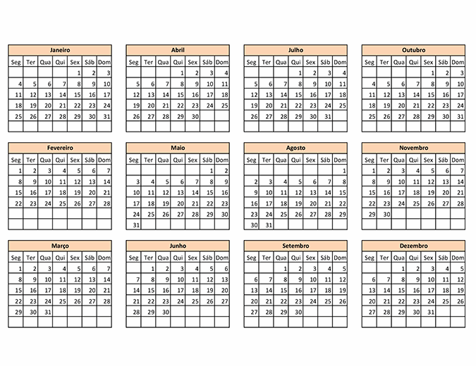Criador de calendários (qualquer ano)