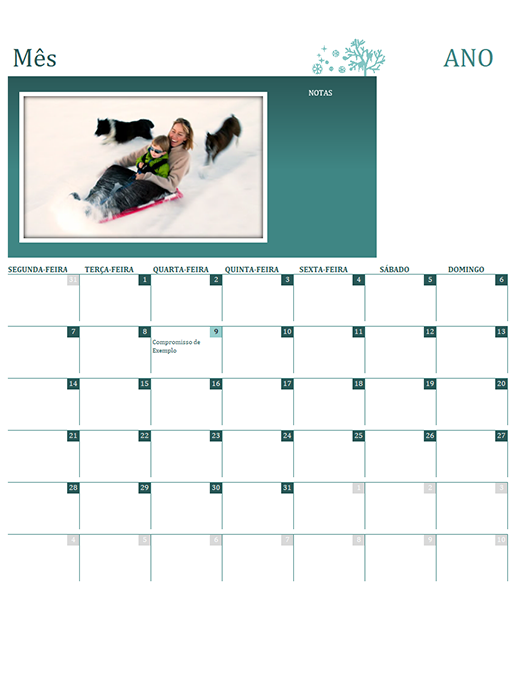 Calendário familiar sazonal (qualquer ano, de segunda-feira a domingo) Calendário familiar sazonal (qualquer ano, de segunda-feira a domingo)