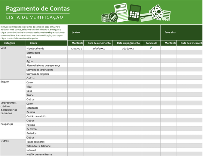 Lista de verificação para pagamentos de faturas Lista de verificação para pagamentos de faturas