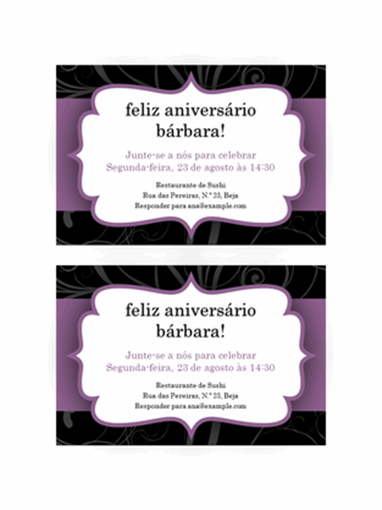 Convite para festa (Design de fita lilás)