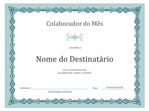 Certificado de Colaborador do Mês (elos azuis) Certificado de Colaborador do Mês (elos azuis)