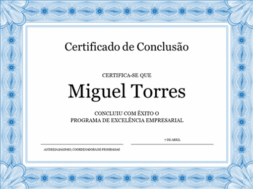 Certificado de conclusão (azul) Certificado de conclusão (azul)