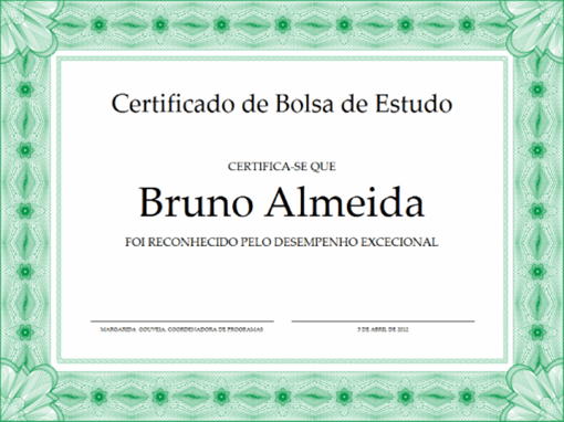Certificado de Bolsa de Estudo (limite verde formal)