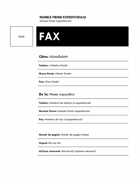 Fax de îmbinare corespondență (Temă Median)