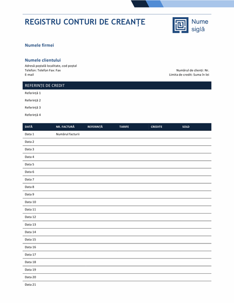 Registru conturi de creanțe (proiectare Gradient albastru)
