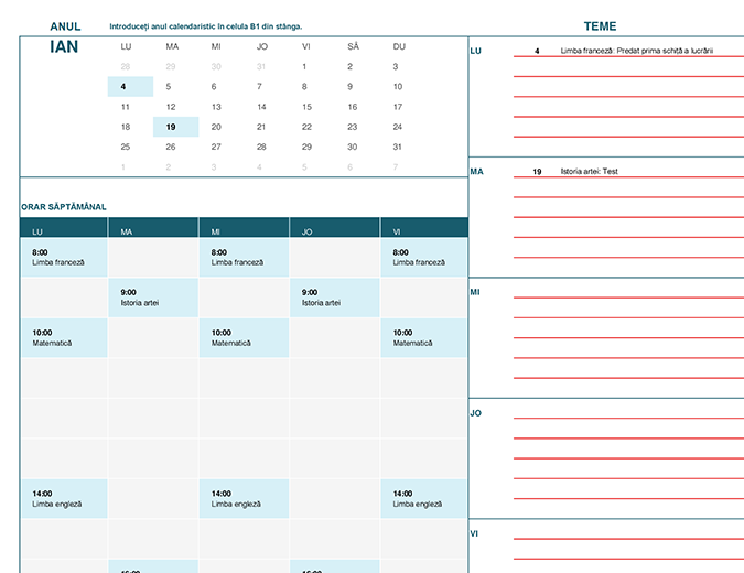 Calendar pentru elevi/studenți (Lun) Calendar pentru elevi/studenți (Lun)