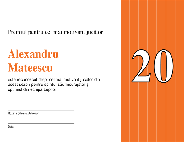 Diplomă de premiere pentru cel mai inspirat jucător (titlul editabil) Diplomă de premiere pentru cel mai inspirat jucător (titlul editabil)