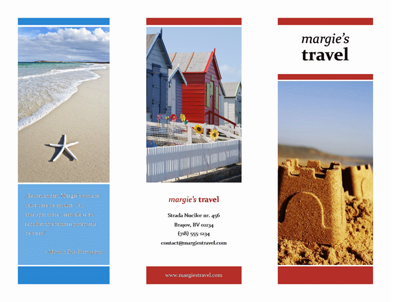Broșură de călătorie împăturită în trei (model roșu, auriu, albastru)