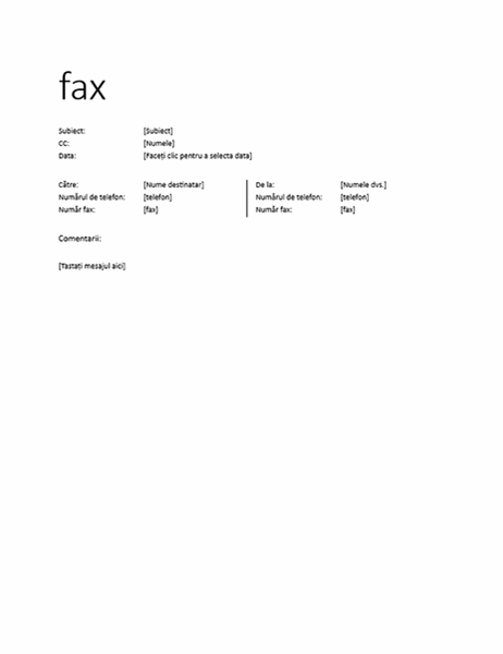 Pagină de însoțire fax (informal)