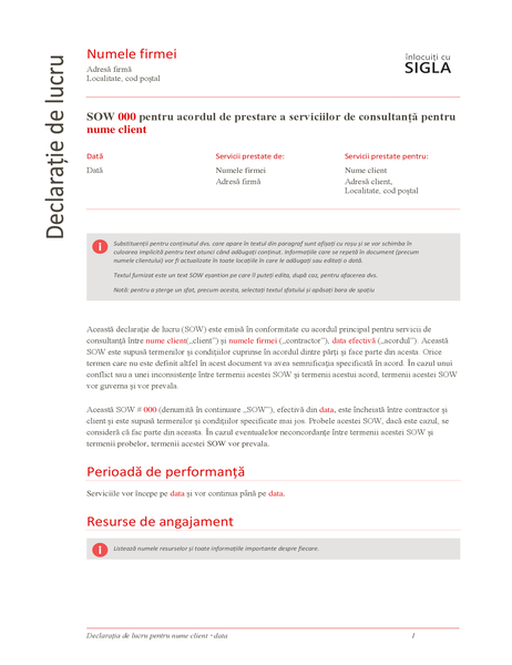 Declarație de lucru (Proiectare roșie) Declarație de lucru (Proiectare roșie)